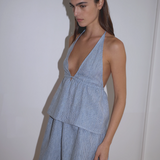 Deiji Studios Button Halter - Blue Stripe