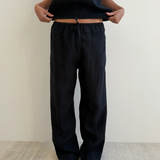 Deiji Studios Double Waist Linen Pant - Black