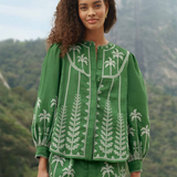 Farm Rio Bicolor Cross Stich Embroidery Blouse - Green