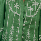 Farm Rio Bicolor Cross Stich Embroidery Blouse - Green