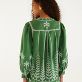 Farm Rio Bicolor Cross Stich Embroidery Blouse - Green