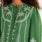 Farm Rio Bicolor Cross Stich Embroidery Blouse - Green