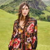 Farm Rio Chenille Flowers Shirt - Black