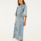 Farm Rio Denim Richelieu Midi Skirt