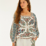 Farm Rio Fruit Beauty Scarf Off White Long Sleeve Blouse