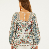 Farm Rio Fruit Beauty Scarf Off White Long Sleeve Blouse