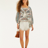 Farm Rio Fruit Beauty Scarf Off White Long Sleeve Blouse