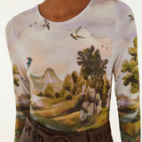 Farm Rio Jersey Blouse - Countryside Landscape Multi