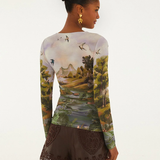 Farm Rio Jersey Blouse - Countryside Landscape Multi