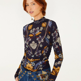 Farm Rio Jersey Blouse - Golden Nature Navy Blue