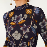Farm Rio Jersey Blouse - Golden Nature Navy Blue