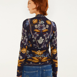 Farm Rio Jersey Blouse - Golden Nature Navy Blue
