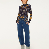 Farm Rio Jersey Blouse - Golden Nature Navy Blue