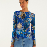 Farm Rio Jersey Blouse - Mystical Blue