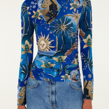 Farm Rio Jersey Blouse - Mystical Blue