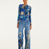 Farm Rio Jersey Blouse - Mystical Blue