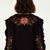 Farm Rio Knit Cardigan - Berry Embroidery Black