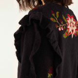 Farm Rio Knit Cardigan - Berry Embroidery Black