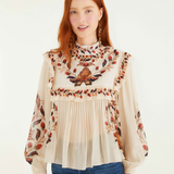 Farm Rio Long Sleeve Blouse - Berry Garden Cream