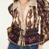 Farm Rio Long Sleeve Blouse - Embroidered Tapestry Sand