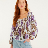 Farm Rio Long Sleeve Blouse - Grape Garden Cream