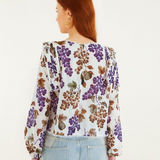 Farm Rio Long Sleeve Blouse - Grape Garden Cream
