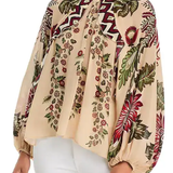Farm Rio Long Sleeve Blouse - Ligia Floral Cascade Beige