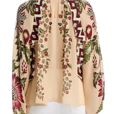 Farm Rio Long Sleeve Blouse - Ligia Floral Cascade Beige