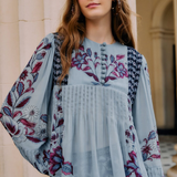 Farm Rio Long Sleeve Blouse - Marcelle Soft Blue