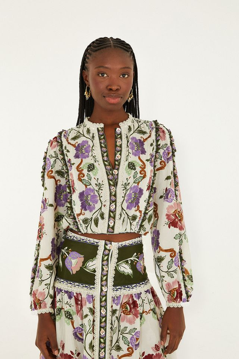 Farm Rio Long Sleeve Blouse - Rococo Flowers Cream
