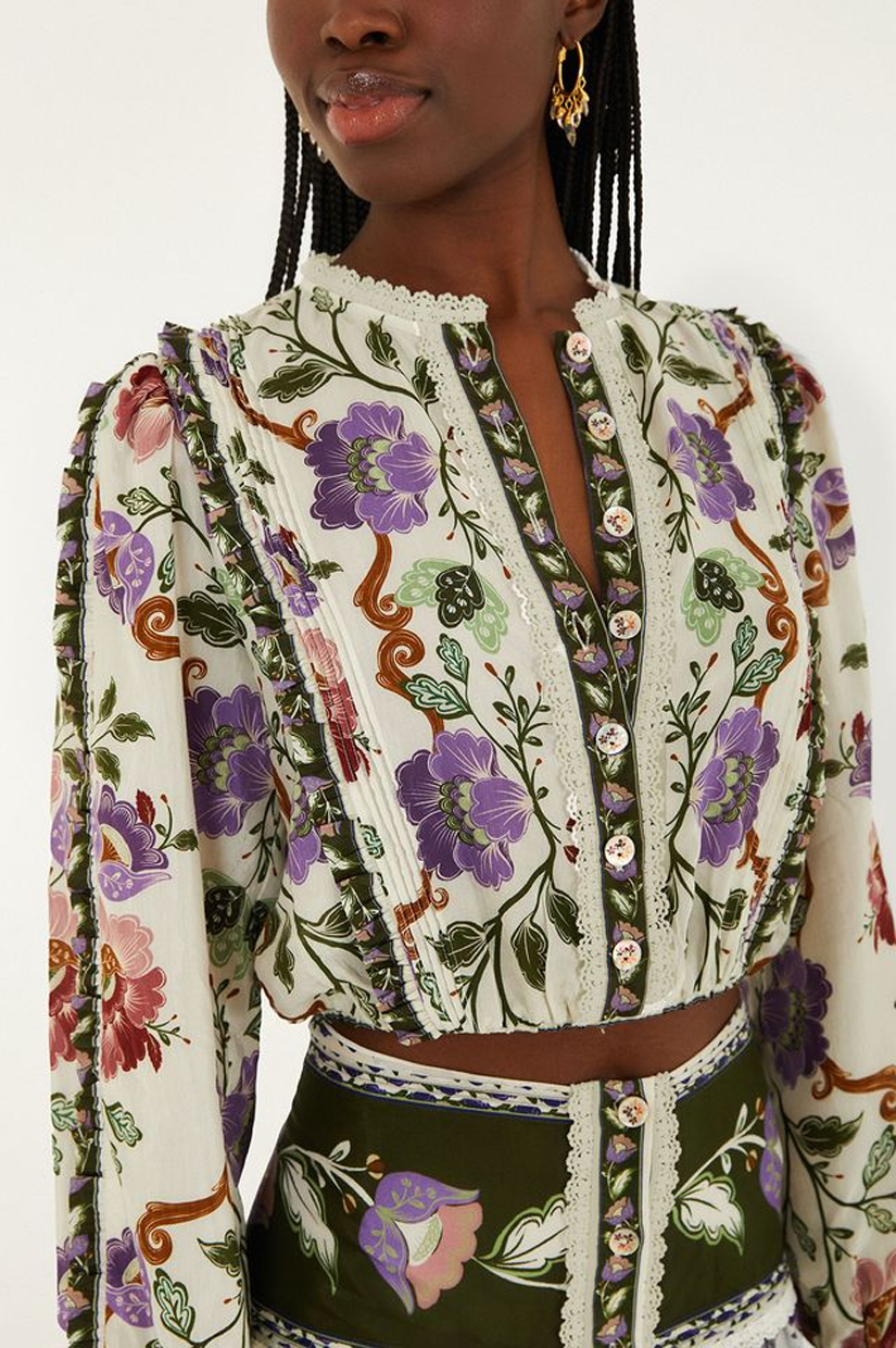 Farm Rio Long Sleeve Blouse - Rococo Flowers Cream