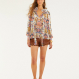 Farm Rio Long Sleeve Blouse - Sea Garden Off White