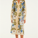 Farm Rio Long Sleeve Midi Dress - Garden Scarf Blue