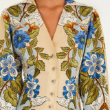 Farm Rio Long Sleeve Midi Dress - Garden Scarf Blue