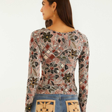 Farm Rio Long Sleeve Top - Rustic Flowers Winter White