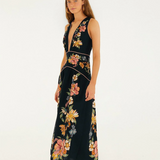 Farm Rio Maira Floral Dark Blue Midi Dress