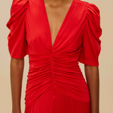 Farm Rio Midi Dress - Red Gathered