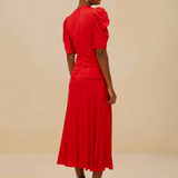 Farm Rio Midi Dress - Red Gathered
