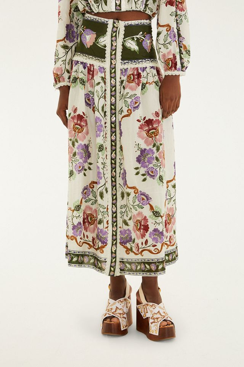 Farm Rio Midi Skirt - Rococo Flowers Cream