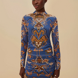 Farm Rio Mini Dress - Ornament Floral Blue