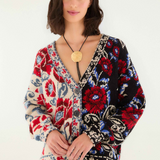 Farm Rio Mixed Valentina V Neck Knit Cardigan - Black