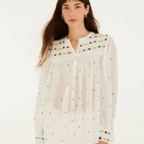 Farm Rio Off White Embrioded Beads Long Sleeve Blouse
