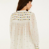 Farm Rio Off White Embrioded Beads Long Sleeve Blouse