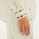 Farm Rio Off White Embrioded Beads Long Sleeve Blouse