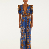 Farm Rio Ornament Floral Jumpsuit - Blue