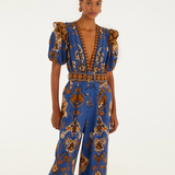 Farm Rio Ornament Floral Jumpsuit - Blue