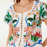 Farm Rio Short Sleeve Blouse - Garden Of Life Scarf Off White
