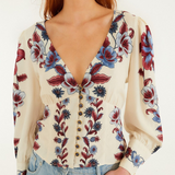 Farm Rio Short Sleeve Blouse - Malu Winter White