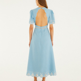 Farm Rio Short Sleeve Midi Dress - Light Blue Embroidery