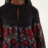 Farm Rio Valentina Long Sleeve Blouse - Black